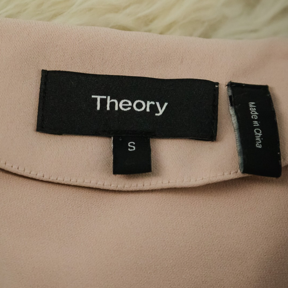 Theory Size Small S Pink Tie Sleeve City Drape Button Front Down Long Sleeve Top - Picture 4 of 7